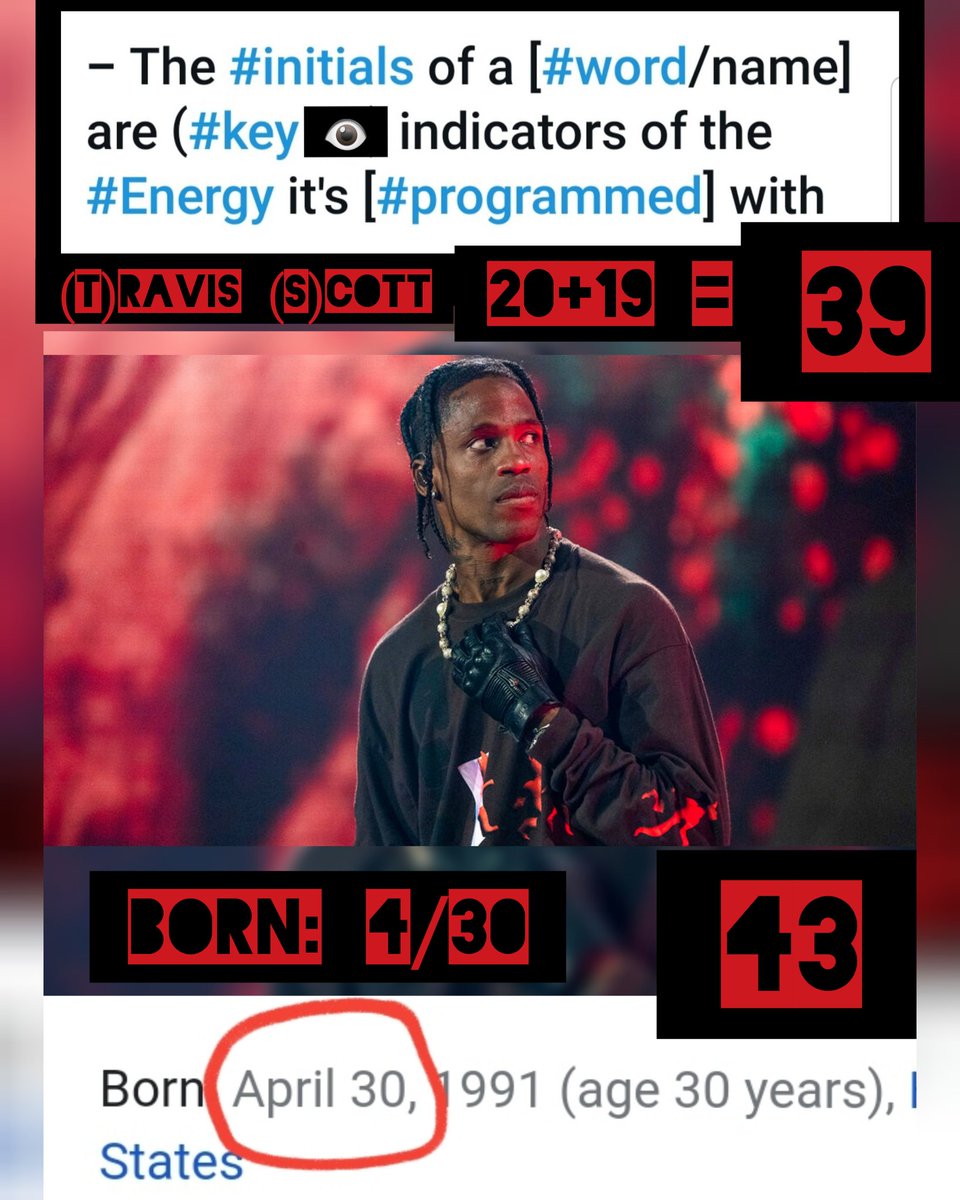 TheMatrixology's tweet photo. - Inside this #Matrix The #Elite use the #43/93 {{#Energy}} Blockchain for #Destruction

- Mass casualties happened @ (#T)ravis (#S)cott's #AstroWorld festival

- #TravisScott is born on 4/30 (#43)

-These People #died on the "#309th"(#93) day of the year..

#43~👁~#93

#Matrix https://t.co/lH03w4tB41
