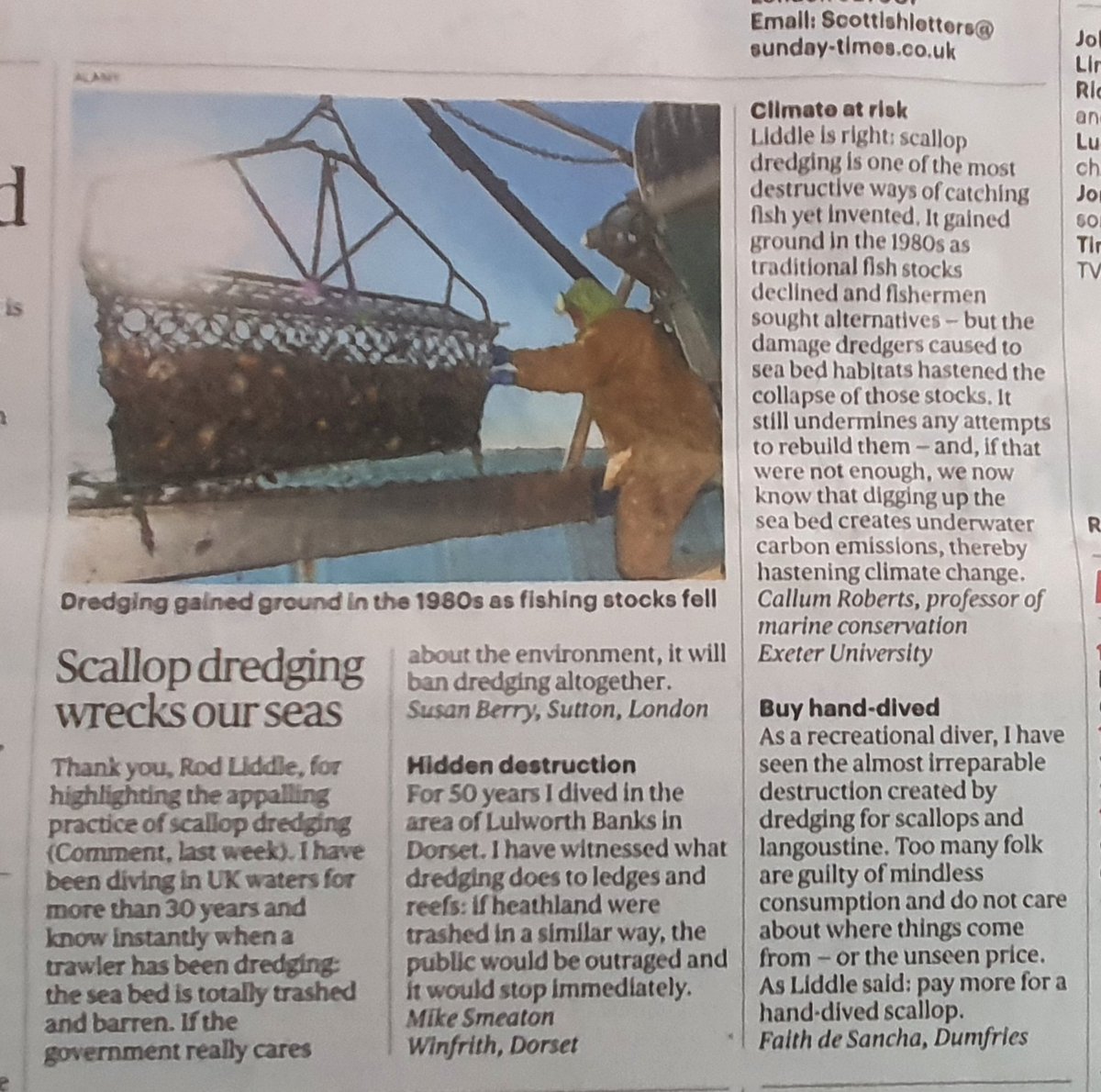 'Scallop dredging wrecks our seas...' Letters to editor from divers who see first hand the damage to our seabed. It's time to #EndSeafoodGreenwash, plan a transition to restore habitats and sustainable, long-term viable fisheries #bluecarbon #COP26 thetimes.co.uk/article/scallo…