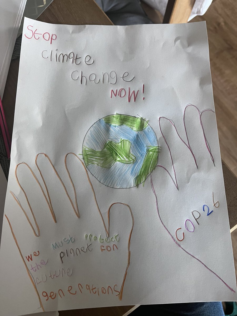 UffindallClare's tweet photo. “We must protect the planet for future generations” “The world is in our hands”
Sophie is taking her climate change poster very seriously @ParkstoneP #cop26 https://t.co/CCHID8EXap