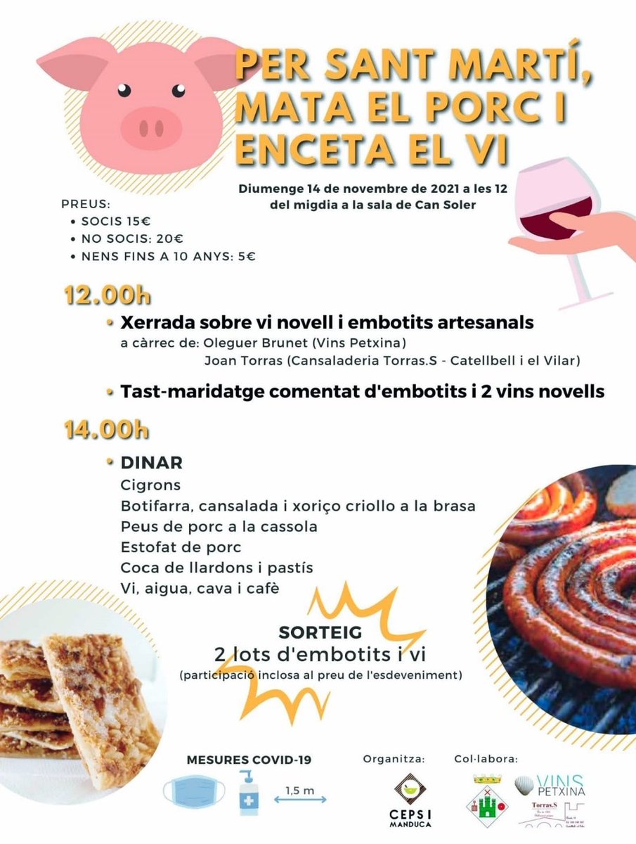 CepsiManduca's tweet photo. 🙋🏻‍♂️🙋‍♀️ #FestadelPorc a #SVCastellet #Bages el proper diumenge 14 novembre
Vine a gaudir d'una d les tradicions més nostres:
✅Per Sant Martí mata el #porc 🐖 i enceta el #vi 🍷
🍇També tastarem els #vinovell d #VinsPetxina i embotits artesans😋

ℹ+info i inscripcions: al cartell⬇️ https://t.co/Gx9dMUIQjC