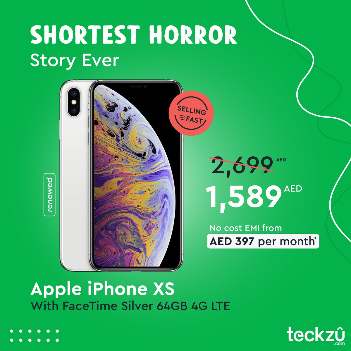 teckzucom's tweet photo. Get your hands on the fast-selling Apple iPhone XS 64GB Silver! Enjoy cost-free EMI from AED 397/month on your debit &amp; credit cards. Shop Now! https://t.co/XTclOUVR0p
