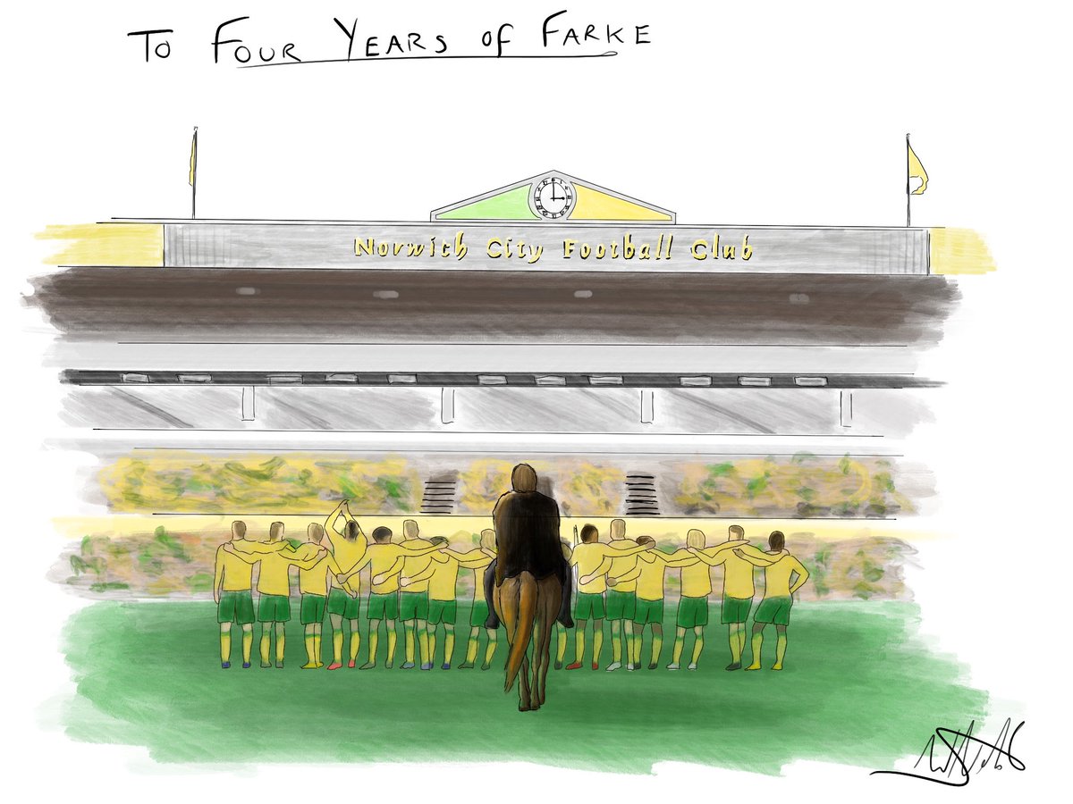 Lucyyyyy5's tweet photo. Daniel Farke will always be a legend for @NorwichCityFC and will be spoken about for years to come. Here is Farke on his horse, with his lads. Thanks for the memories Daniel. 

Drawn by @WillNoble93 😘 https://t.co/nMQ2iNAxfQ