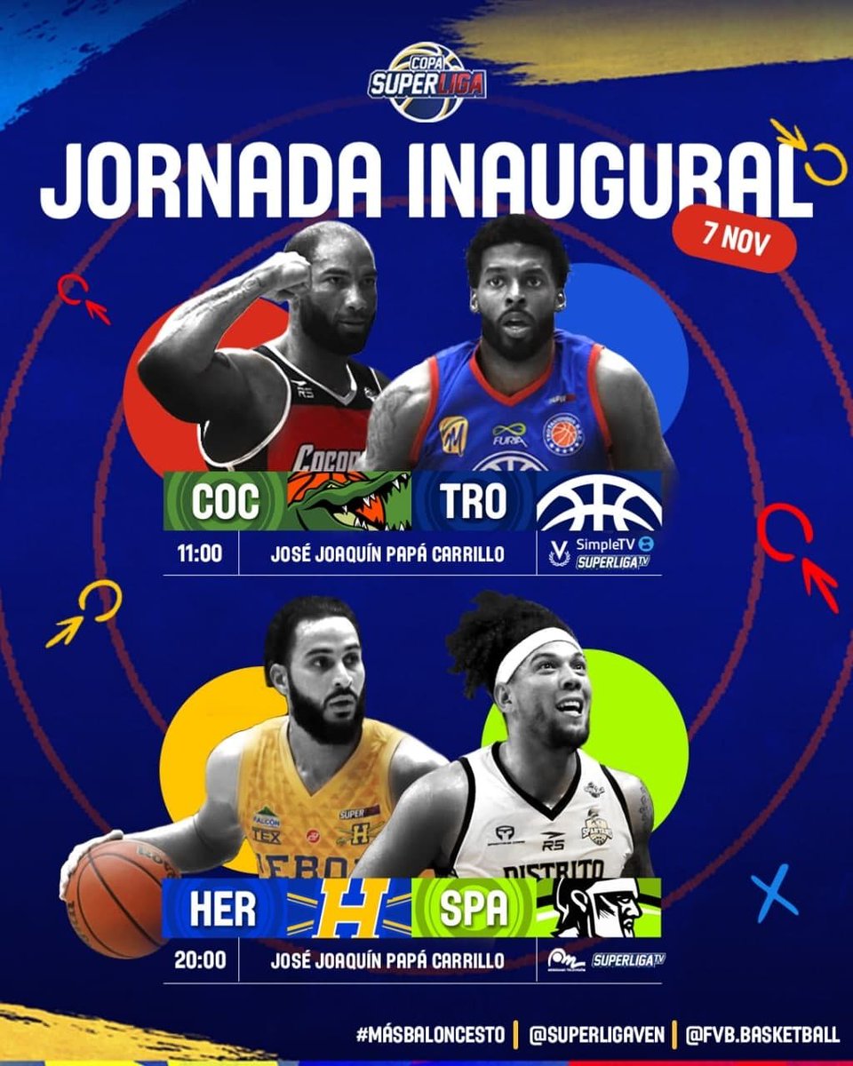 SuperligaVen's tweet photo. 🤩 𝗘𝗦 𝗛𝗢𝗬 🔥

Iniciará la Copa Superliga 2021. Y estos son los encuentros de la jornada inaugural: 

🐊 @cocodrilosbbc vs @trotamundosbbc1 🚄
🕐 11:00 a. m.

🦸🏻‍♂️ @HeroesFalcon vs @spartansdttocap ⚔️
🕐 8:00 p. m. https://t.co/M18dzv08iD