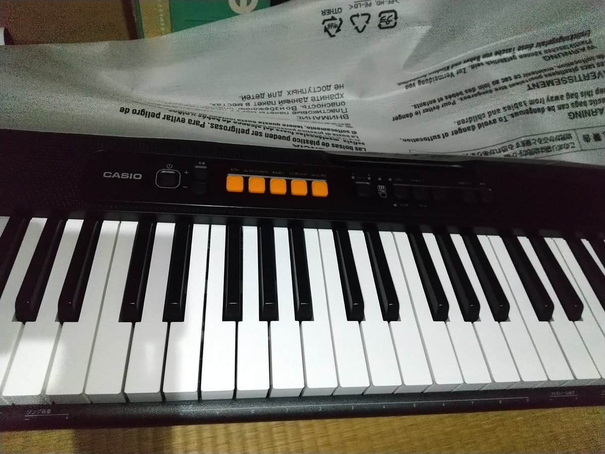 昨日届いたピアノ（電子キーボード
セットアップ中ー、MIDIはpcで認識したけどソフト必要みたい。ヘッドホンプラグからpcのマイクinで音自体取り込めるようにしたいけども、難しいのかな #casiotone #casio #piano #ピアノ #electrickeyboard
