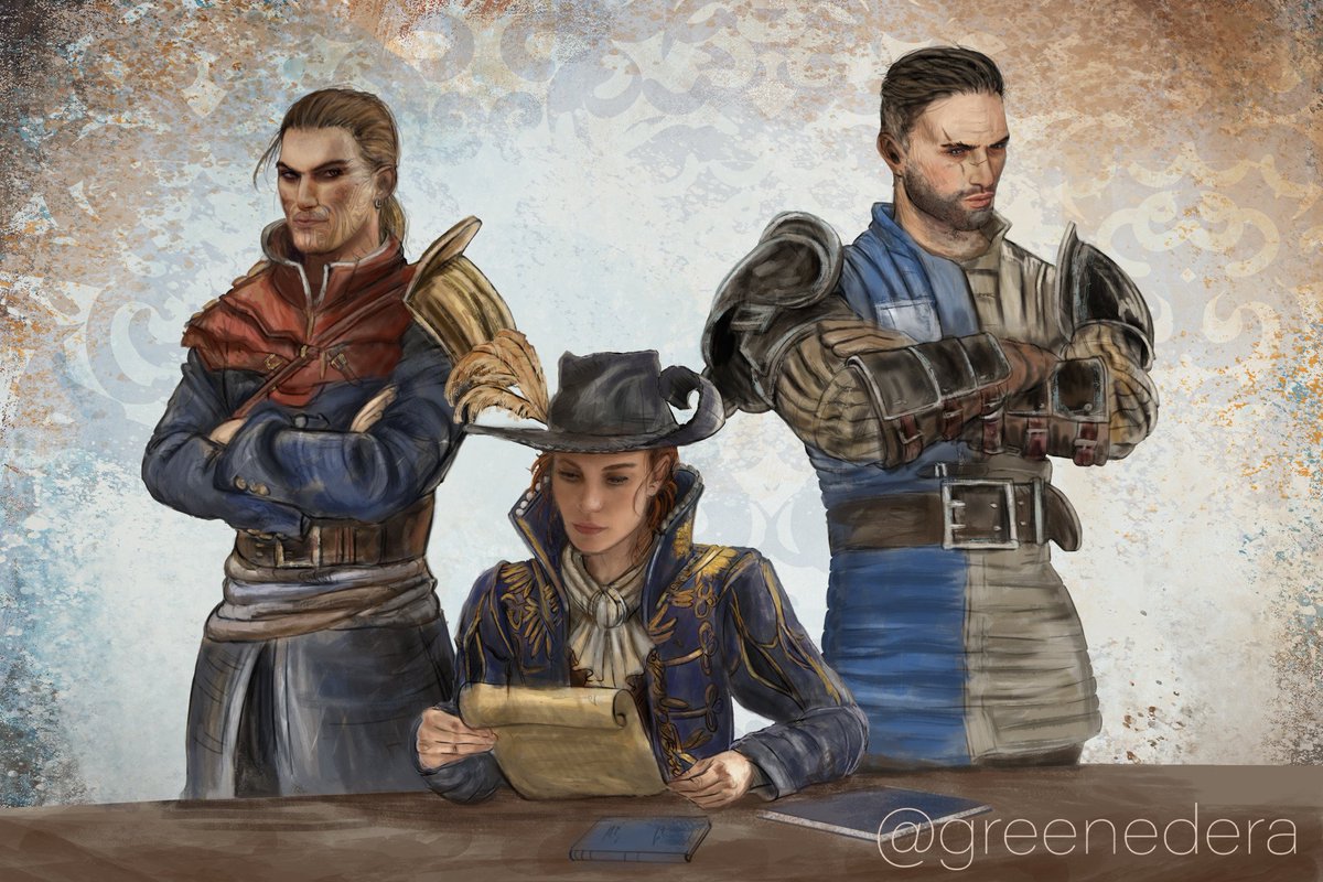greenedera's tweet photo. π¨ @greedfall #fanart - "The Diaries of Jeanne De Sardet".The Legate is busy-and dumb:she didnβt notice how #Kurt and #Vasco are glaring at each other behind her back. #Fanfic on #AO3.#greedfall by @spidersgames& @Focus_entmt. #greedfallkurt #greedfallvasco #greedfallfanart https://t.co/yc6Cqgr95M