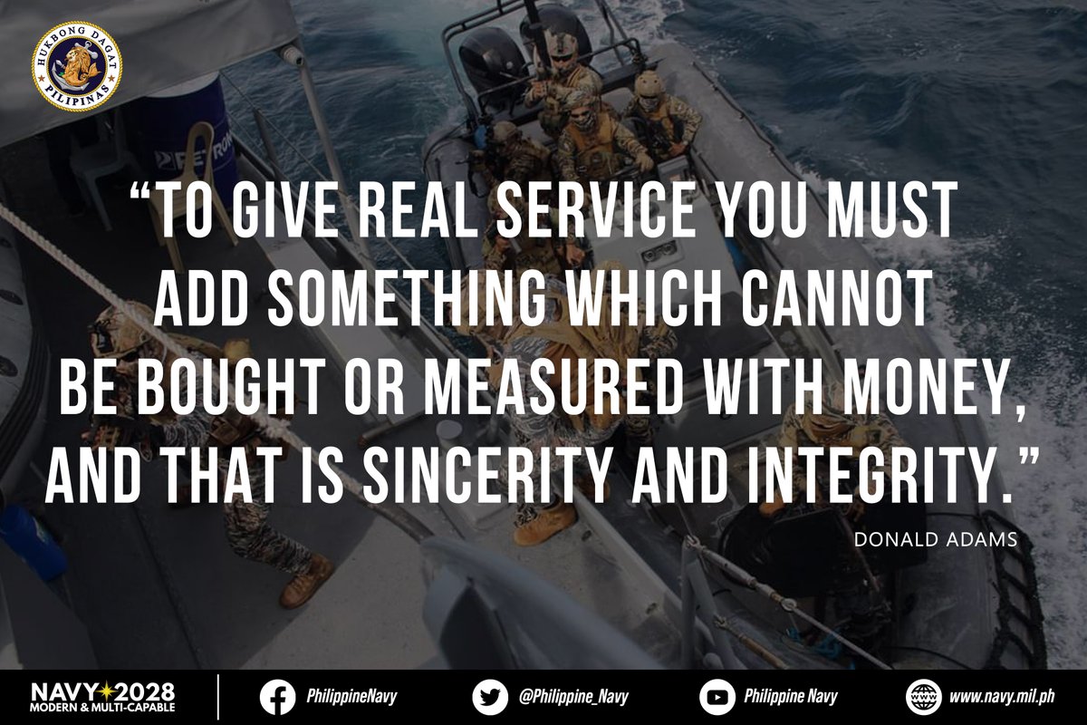 READ: The Philippine Navy's Leadership Quote for the Week.

#ModernandMultiCapablePHNavy
#AFPyoucanTRUST