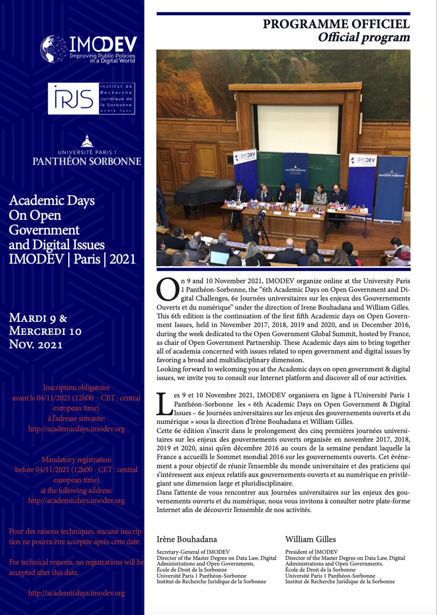 CivesSolutions's tweet photo. Registrate: https://t.co/m9O5bkw6Qn
Nov 9 y 10, participamos como ponente y partes del comité científico en la "VI Jornadas Académicas sobre Gobierno Abierto y Retos Digitales" organizado por IMODEV - Universidad Paris 1 Panthéon-Sorbonne
#civessolutions #Sorbonne #Imodev #Paris https://t.co/wnLYZlt5xh