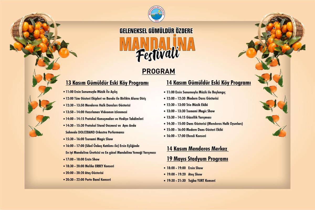 13-14 Kasım Geleneksel Gümüldür Özdere Mandalina Festivali'ne davetlisiniz