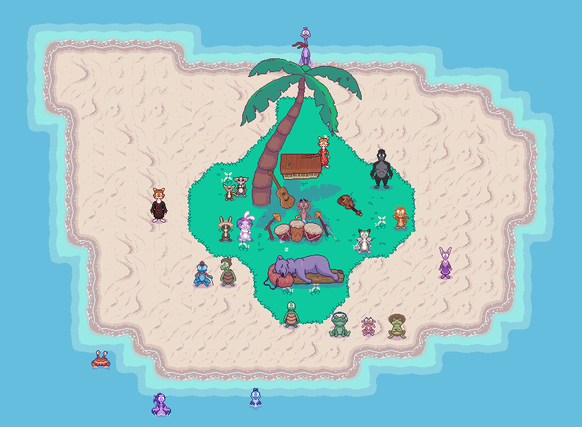 ToSaveAnIsland's tweet photo. late as usual for #screenshotsaturday 

our little island* is really filling up with lots of cute and unique characters thanks to @stricle <3

*actual game island will be bigger than this (probably)

#indiegame #indiedev #gamedev #indiegamedev #pixelart #screenshotsunday https://t.co/v2GMfLYuRH