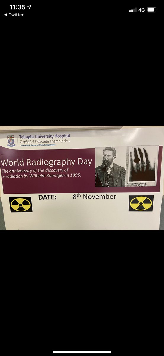 radiology_tuh's tweet photo. Radiographers @ TUH are celebrating World Radiography Day tomorrow. 
126 years since X-rays were discovered by W Röntgen on 8th November 1895!
Looking forward to meeting lots of other staff members at our stand in the canteen which will have themed cup cakes, a quiz &amp; prizes! https://t.co/Y8TUF8AvgQ
