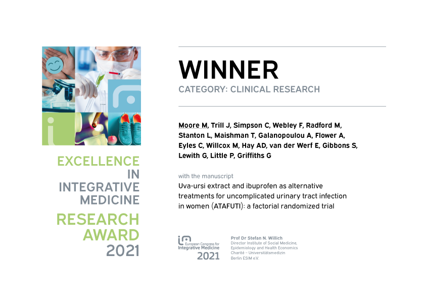 ipmcongress's tweet photo. Congratulations to the Winner of the Excellence in Integrative Medicine Research Award 2021 in the Clinical Research category #ecimcongress https://t.co/2J3LY0rBxR