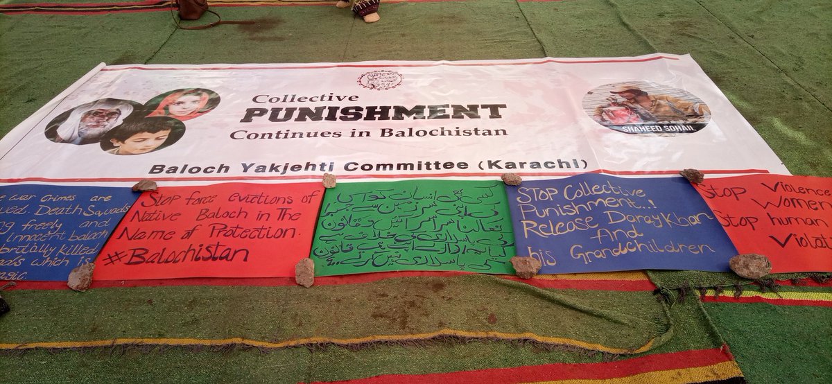 BYCKarachi's tweet photo. A symbolic hunger strike camp was set up in front of the Karachi press club, against daily basis atrocities, #EndEnforcedDisappearances, and extra-judicially killings in Balochistan.
Against abduction of Daray khan &amp; his minor grandchildren Sanam &amp; Gazin from Washuk. https://t.co/x3USgEEXme