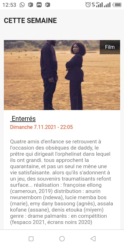 FrancoiseEllong's tweet photo. 🔴HOT NEWS !! 
"ENTERRÉS", c'est ce soir sur @TV5MONDEAfrique à 22h05 heure du 🇨🇲

Une rediffusion est prévue lundi 15 novembre à 14h24. 

Je vous souhaite d'avance un bon film et n'hésitez pas à utiliser le hashtag #EnterresTV5 pour faire vos feedbacks https://t.co/x2RkwaGn0t