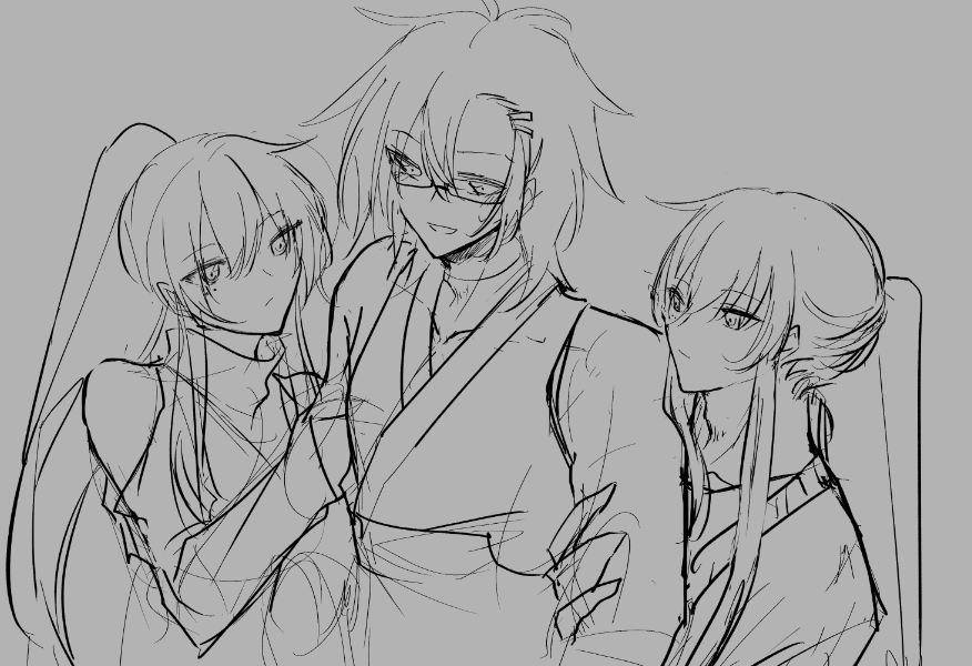 @grm_uchiyoso 両手にご隠居♀♂な文士を描こうとして力尽きる。 