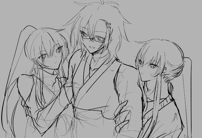 @grm_uchiyoso 両手にご隠居♀♂な文士を描こうとして力尽きる。 