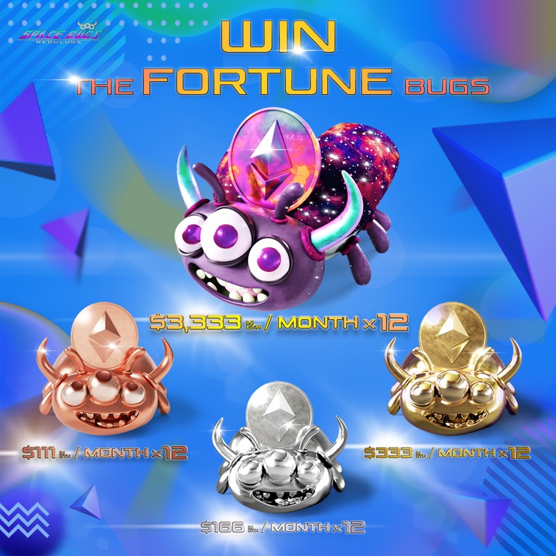 SpaceBugsNFT's tweet photo. NOV7 Whitelist RAFFLE Spots Open🎁

In next 24hrs (8-8EST)
1. Follow @SpaceBugsNFT
2. RT+❤️&amp;Tag 3 Friends
3.Join our discord, reach Level 2 &amp; invite 2 friends

We'll select randomly the most enthusiastic BUG members to win!

Space Bugs to the Nebula🚀

(Link in description)
#NFTs https://t.co/37AFzeSnpE