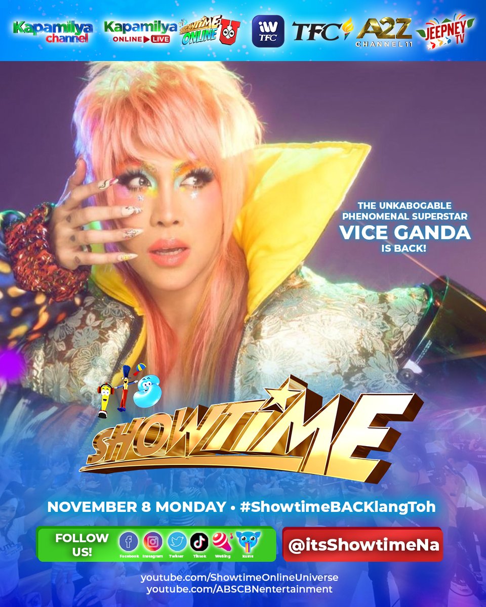 Madlang People! Humanda na sa UnkabogaWOAH na saya simula ngayong Lunes dahil VICE GANDA is BACK sa It's Showtime! #ShowtimeBACKlangToh 💙💛✨