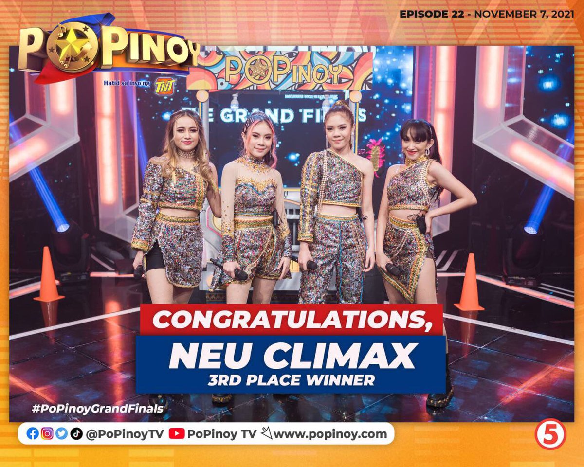 CONGRATULATIONS to our girl group 3rd place winner, NEU CLIMAX! 🤩

Thank you for watching PoPinoy: The Search for the Next-Gen P-Pop Stars

Follow us on Instagram and Twitter: <a href="/PoPinoyTV/">PoPinoy</a>

#PoPinoyGrandFinals #PoPinoyTV5 #TNTPoPinoy #PPop #NeuClimax