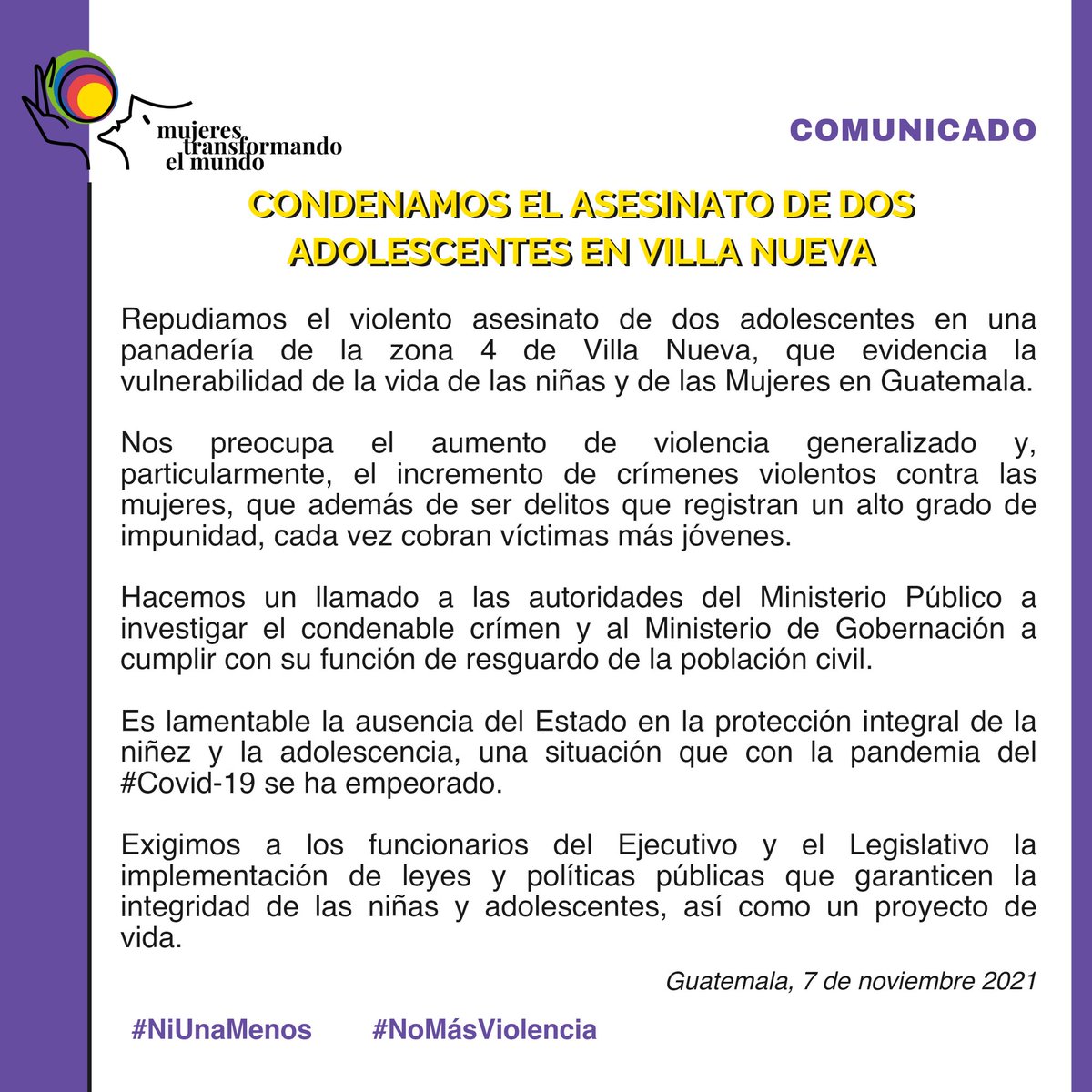 mtm_guatemala's tweet photo. ¡El asesinato de las dos adolescentes no puede quedar en impunidad!

#NiUnaMenos 
#NoMásViolencia https://t.co/BvMnS9z7DQ