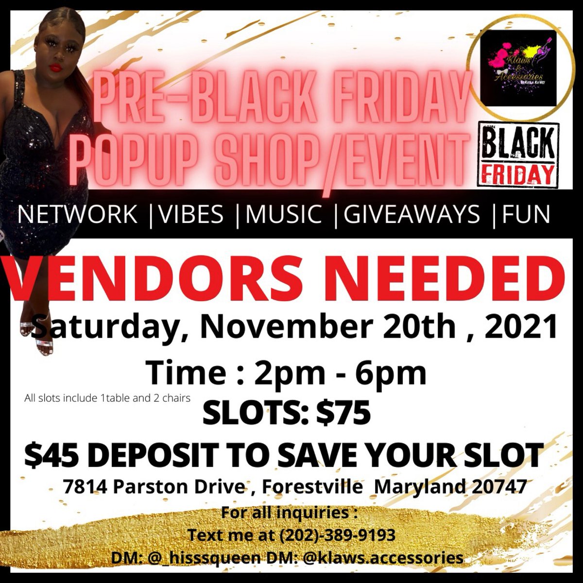 _hisssqueen's tweet photo. VENDORS NEEDED !!
BOOK YOUR SLOT BEFORE ITS TOO LATE
•••
8 SLOTS LEFT
#vendorsneeded #blackowned #smallbusiness #dmvpopup #networking #valentinesday #nails #klawsandaccessories #pressonnails #acrylicnails #popupshopdc #Dc #maryland #virginia #philly https://t.co/wRnZd0O7Mt