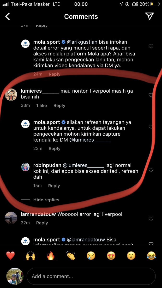 DreadfulOetomo's tweet photo. Akun iG Mola menarik banget. Beberapa komen berisi komplain ada yg njawab menyanggah kalau siarannya error. Tapi akun yg njawab dengan sanggahan rada gmana gtu. https://t.co/ECV4g5Tz6A