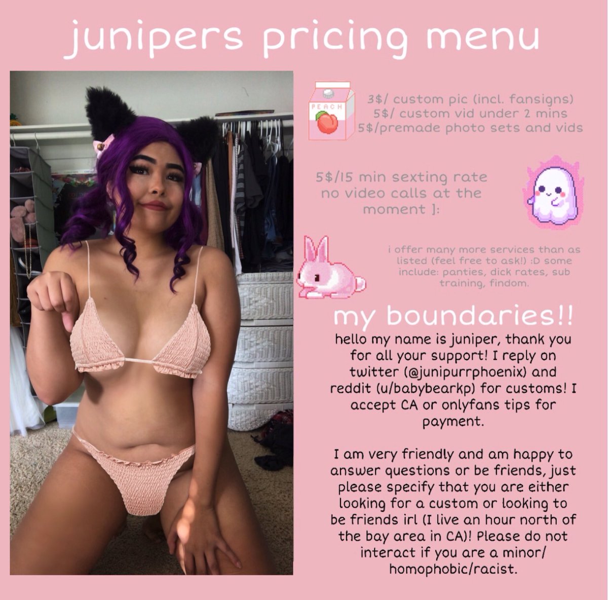 junipurrphoenix's tweet photo. hi I’m juniper !! 🌸
     ❧DMs open for business inquiries, I also offer 5$ s/o on my premium OF, and free sfs on my free OF. 
         ❧check me out on all my socials, i post freebies on them sometimes so make sure you are active!! https://t.co/4NE7yNdMkB