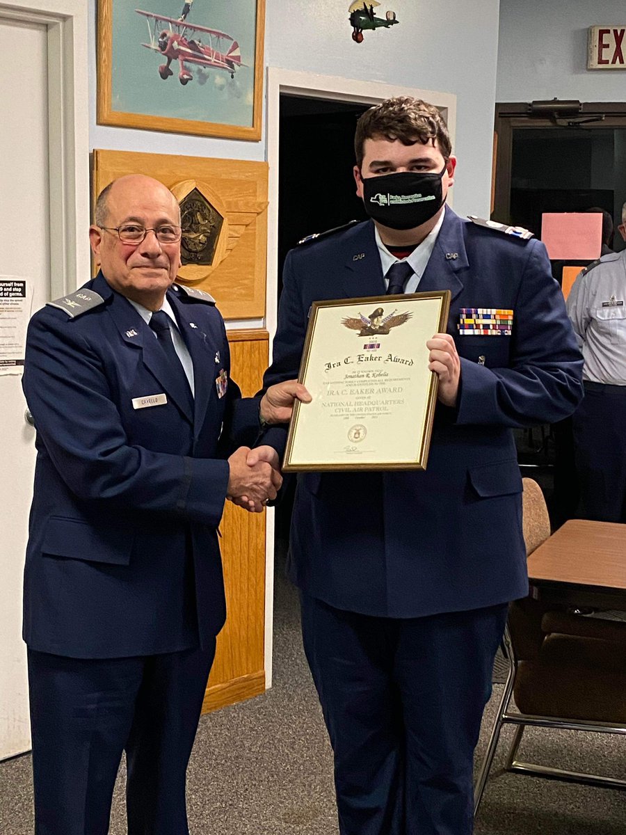 NYwingCAP's tweet photo. Congratulations to Cadet Jonathan Kobelia of NY-408! C/Lt Col Kobelia recently received the Ira C. Eaker achievement and had it presented by @NERegionCAP Vice Commander and our very own former NYWG commander Col Tom Carello. Wow 🤩 well done cadet! 

 #civilairpatrol #ny #nyc https://t.co/FTBFSkoXJW