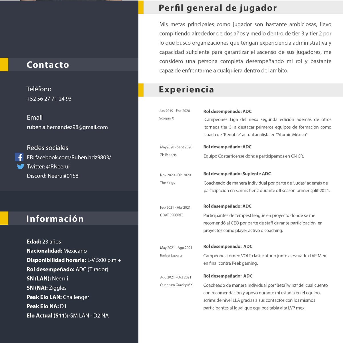 RNeerui's tweet photo. Hola a todos, después de un mal sabor de boca pero con muchas ganas de competir me encuentro F/A buscando oportunidades para 2022 en cualquier equipo de T3 ó LVP, preferentemente como ADC.

Contacto: 
D: Neerui#0158
E mail: ruben.a.hernandez98@gmail.com
DM
Se aprecian los RT https://t.co/NXGRJqTtiD