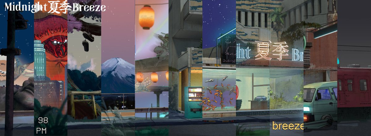 dutchtide's tweet photo. Midnight Breeze, a fully original generative banner project. 130 uniquely hand painted assets. Lots of diversity. thousands of combinations. Zen and chaotic. 
🌴🌴🌴🌴🌴🌴🌴🌴🌴
Do you feel it? 
that sweet midnight summer breeze?
#midnightbreeze #𝕄𝕚𝕕𝕟𝕚𝕘𝕙𝕥夏季𝔹𝕣𝕖𝕖𝕫𝕖 https://t.co/2MToDjQr5c