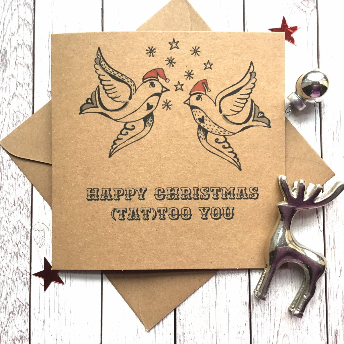 buck_lj's tweet photo. Tattoo Pun Christmas Card, Happy Christmas, Tattoo Lover Card, Xmas Card For Him, Card For Best Friend, Kraft Card, Unique Tattoo Card. https://t.co/GIeaMvUJof #Slumbermonkey #Etsy #CoolCard https://t.co/BVydr3L7yO