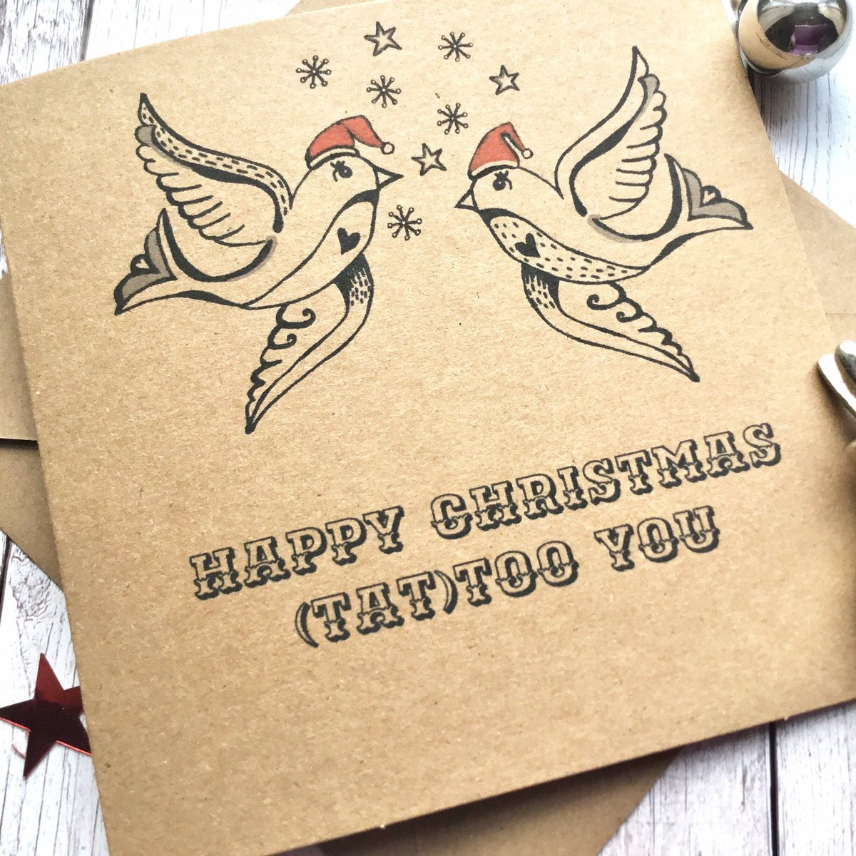 buck_lj's tweet photo. Tattoo Pun Christmas Card, Happy Christmas, Tattoo Lover Card, Xmas Card For Him, Card For Best Friend, Kraft Card, Unique Tattoo Card. https://t.co/GIeaMvUJof #Slumbermonkey #Etsy #CoolCard https://t.co/BVydr3L7yO
