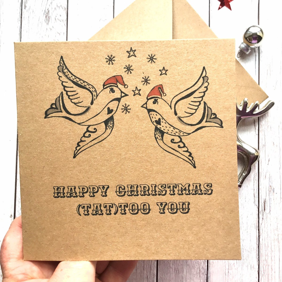 buck_lj's tweet photo. Tattoo Pun Christmas Card, Happy Christmas, Tattoo Lover Card, Xmas Card For Him, Card For Best Friend, Kraft Card, Unique Tattoo Card. https://t.co/GIeaMvUJof #Slumbermonkey #Etsy #CoolCard https://t.co/BVydr3L7yO