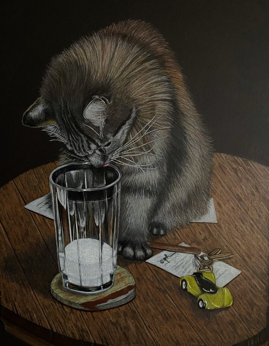 DeborahStJohn8's tweet photo. “Glass of Milk” done in colored pencil on matboard. Size is 12”x16”
#colorpencil #colorpencilart #petportraits #animallovers #drawing #illustration #Commission #commissionsopen #furryart #furry #animalart #artist #art #coloredpencil #colorpencils #foreverpets #pets https://t.co/2NbK1KdRJI
