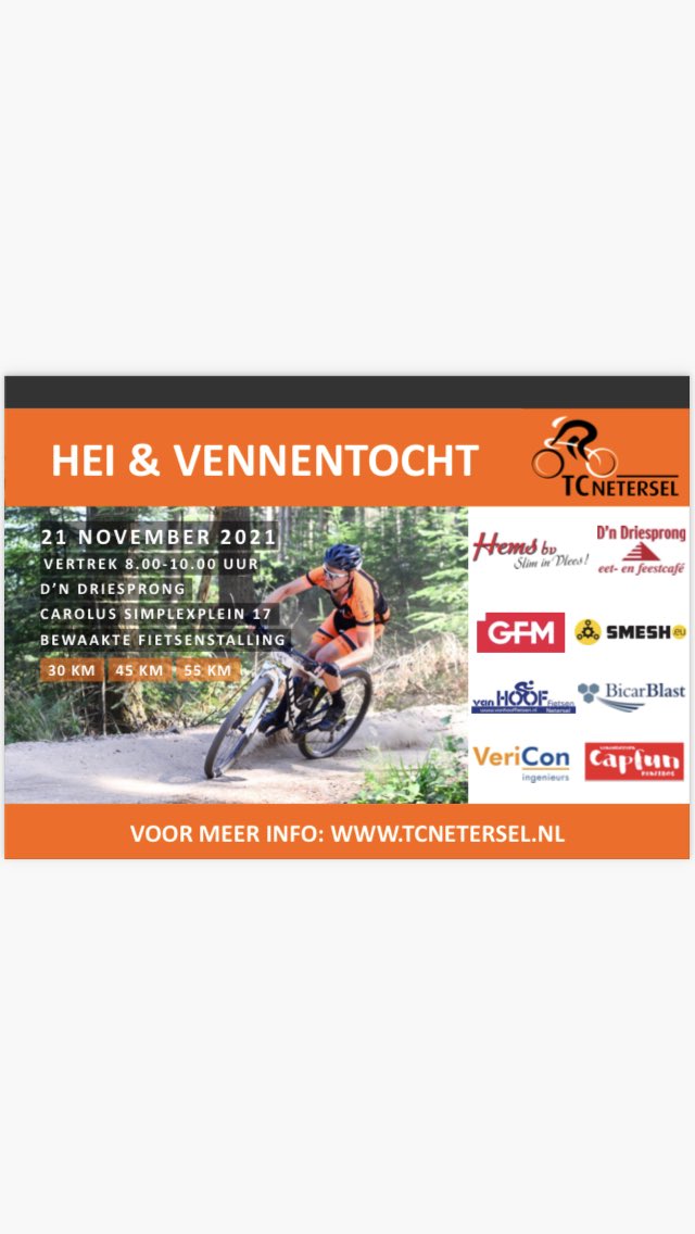 TCNetersel's tweet photo. 21 november is het zover. Onze Mtb tocht. Graag een retweet voor ons clubke https://t.co/L2Q6MxLzZn