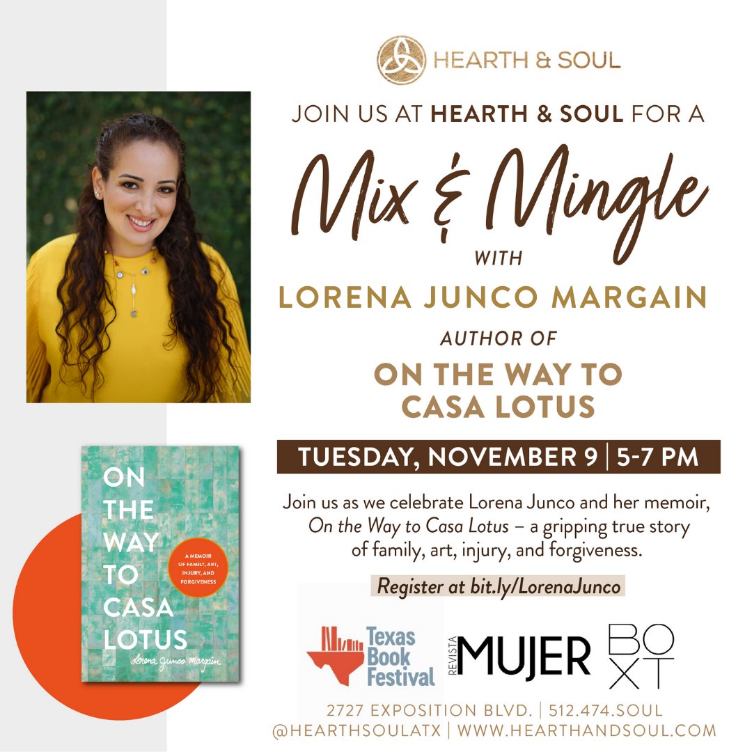 Súper contentas de volver a programar este evento con #LorenaJunco. Haz reservaciones ya en el enlace en la imagen. Thrilled to be co-host to this event, please come and meet Lorena Junco, author of #OnMyWay #CasaLotus #texasbookfest