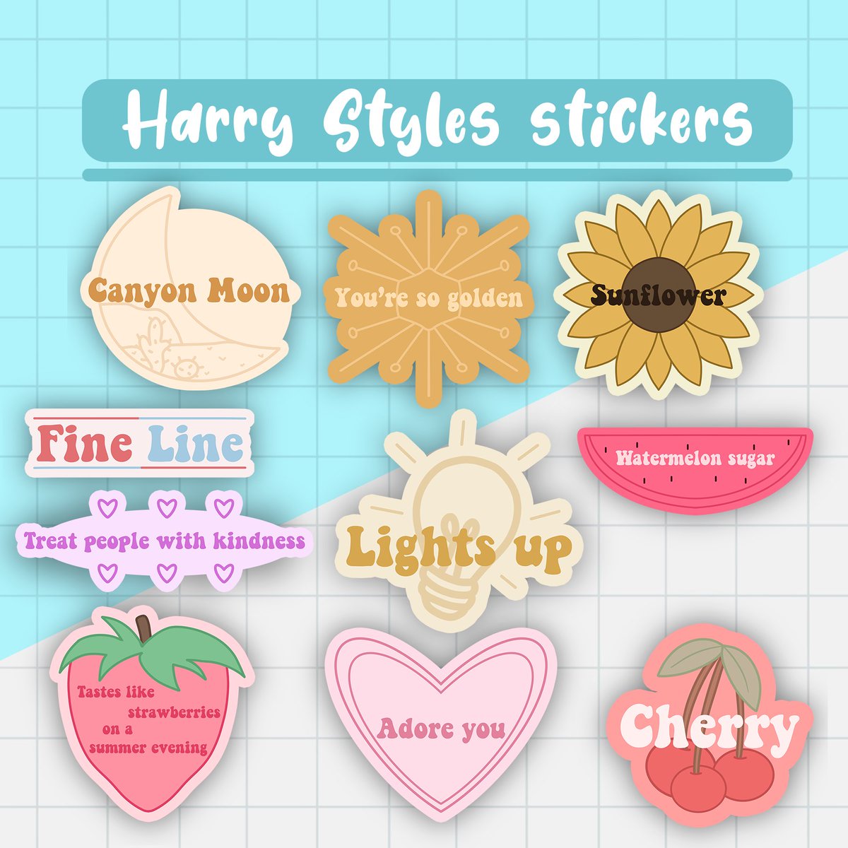 aribellzzart's tweet photo. Shopping for a #HarryStyles fan? 

I have two cute sticker packs available in my shop!🌻🍉

They’re currently on sale as well!

https://t.co/KTTcaxE2aP https://t.co/7JFqAnOHeq