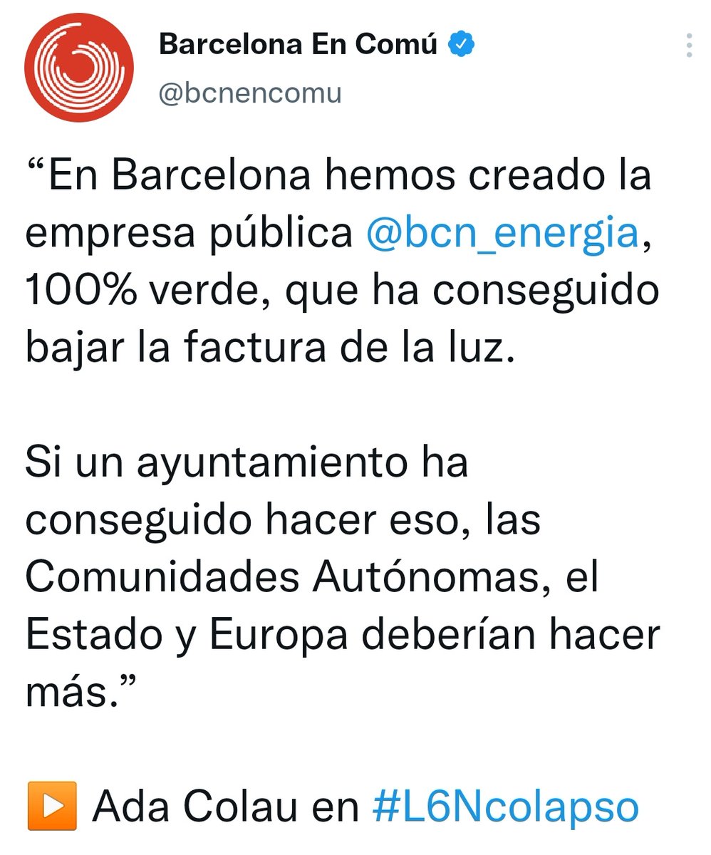 Bendita_Ciencia's tweet photo. ⛔ BULO de Ada Colau y @bcnencomu. "En Barcelona hemos creado la empresa pública @bcn_energia, 100% verde, que ha conseguido bajar la factura de la luz".

❌ FALSO: No es 100% verde, ya que recurre al mercado mayorista para comprar electricidad. Tampoco es más barata ni rentable. https://t.co/VlljQig7mN