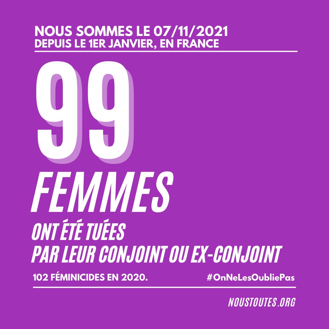NousToutesOrg's tweet photo. Samedi 6 novembre à Marseille (13) et St-Joseph (974), 2 quinquagénaires ont été tuées par leur conjoint et ex-compagnon

Ce sont les 98 et 99ème féminicides de l’année

@EmmanuelMacron on espère que vous vous en préoccuperez lors de vos annonces mardi

Source: @feminicidesfr https://t.co/Bq2xdGECYl