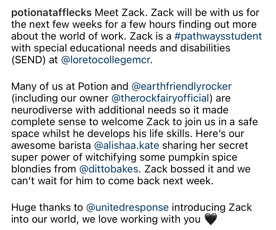 TheRockFairyHQ's tweet photo. Absolute honour to welcome Zack to our team at #potionatafflecks๐ฎ at @Afflecksfox. Click on the pic to find out more about why Zack is working with us. Thanks to @loretocollege and @unitedresponse for bringing him into our lives ๐ค #pathwaysstudent #SEND #safespace https://t.co/levODMUm4O