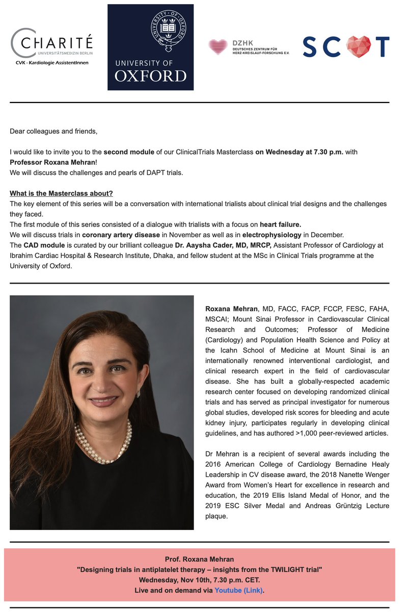 KardiologieHH's tweet photo. #MyWeekInCardoiolog-Highlights:

1) @AGIKinterv #WebPCI 
🗓10.11.2021 18:00 CET
Case by: @HolgerNef 
🔗https://t.co/6a9Cdhpd8Z

2) #ClinicalTrialsMasterclass
🔗https://t.co/aWmdCrbmwY
🗓10.11.2021 1.30pm ET/7.30pm CET
➡️Designing trials in antiplatelet therapy
with: @Drroxmehran https://t.co/CiwAU4L7Ig