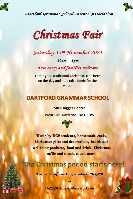 DGS_PA (@dgs_pa) on Twitter photo It’s beginning to look a lot like Christmas🎄🎁🎅🏻
We’re looking forward to the wonderful DGSPA’s Christmas Fair on Saturday 13th November!
There will be a fantastic variety of stalls, tasty treats, gifts, and a great raffle! <a href="/DartfordGS/">Dartford Grammar</a> <a href="/dartfordliving/">Dartford Living</a> <a href="/KMDartford/">Dartford Messenger</a> It’s beginning to look a lot like Christmas🎄🎁🎅🏻
We’re looking forward to the wonderful DGSPA’s Christmas Fair on Saturday 13th November!
There will be a fantastic variety of stalls, tasty treats, gifts, and a great raffle! <a href="/DartfordGS/">Dartford Grammar</a> <a href="/dartfordliving/">Dartford Living</a> <a href="/KMDartford/">Dartford Messenger</a>