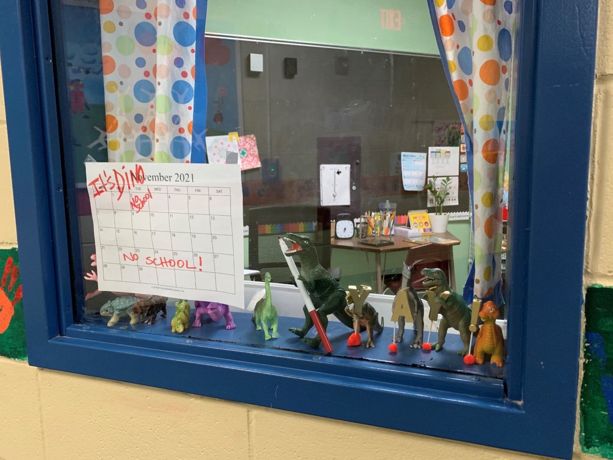 hrouelle's tweet photo. It's Dinovember, thanks to my @HowardCenterVT clinician! Her office is centrally located and we are having a blast seeing what those dinosaurs are up to! A great way to get students involved in bringing smiles to our school community. #creativity #spreadingjoy #Buildingwithblocks https://t.co/EdPnMrMclw