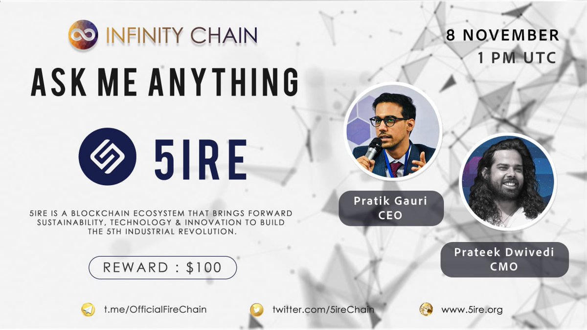 Infinity_Chains's tweet photo. Hello community, We're having an #AMA with 5ire on 8 November 2021 | 1 PM UTC

Rules: 
1. Detail https://t.co/Sj7J4pzDzJ
2. Follow Twitter 
@Infinity_Chains &amp; @5ireChain
Like, Retweet, Comment max 3 Question &amp; Tag Your Friends https://t.co/35PXqoxqWC