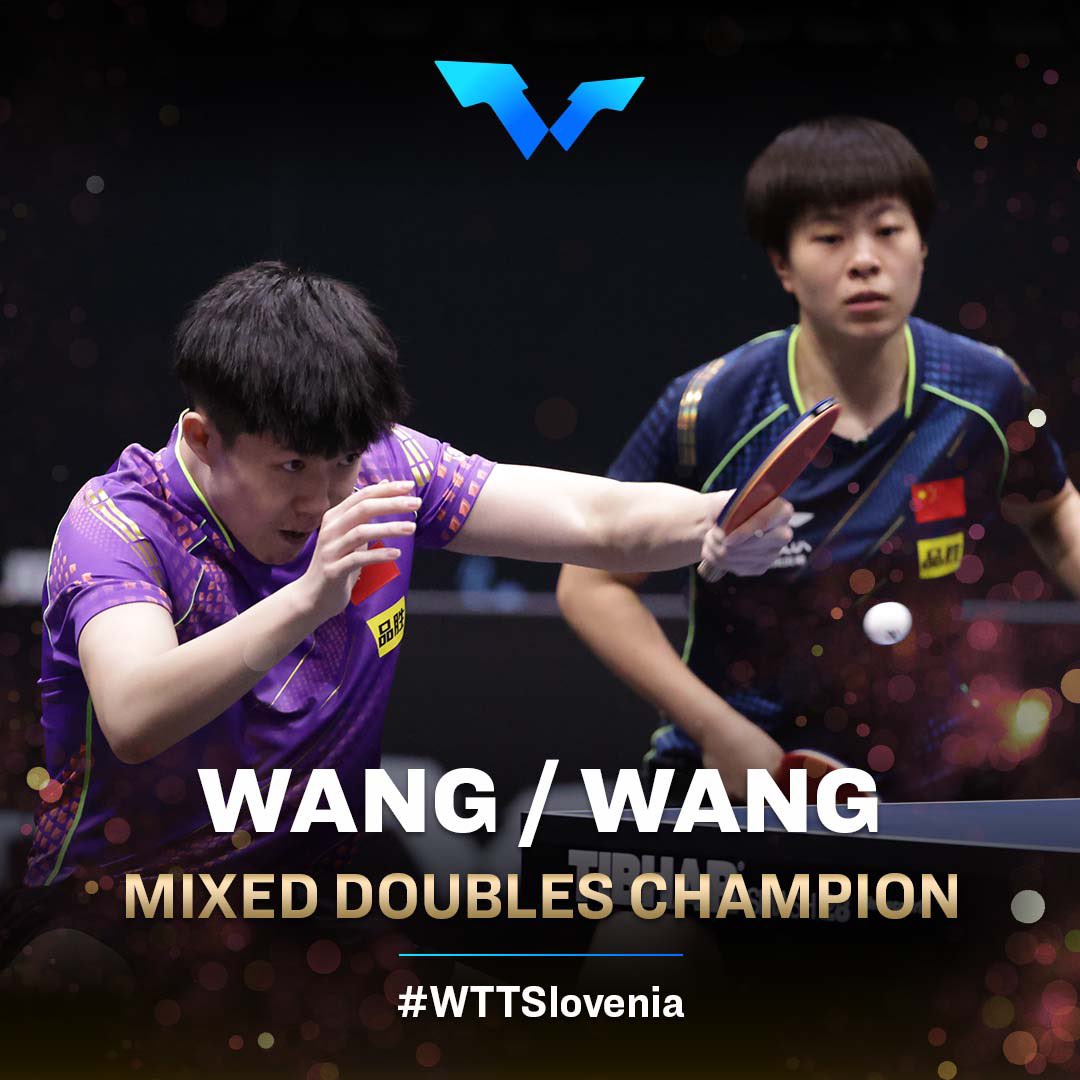 WTTGlobal's tweet photo. Mixed Doubles Champions in Lasko 🇸🇮 🏆👏

#Congratulations WANG Chuqin &amp; Wang Yidi 🇨🇳

Watch more #WTTLasko FINALS action 👉 WTT app or https://t.co/n3fDYgyyrp

#WTT #WTTSlovenia #TableTennis #PingPong https://t.co/4yjoOOb6dv