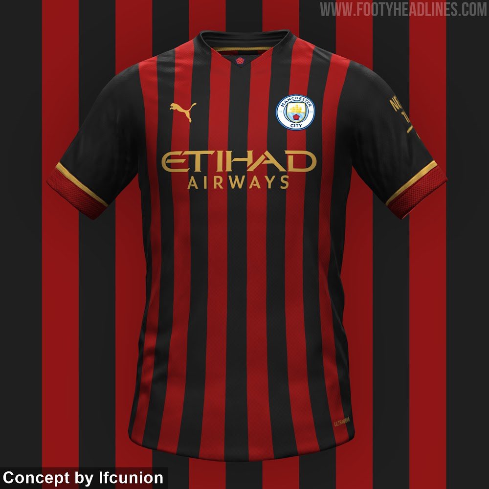 City_Chief's tweet image. 🚨 | #ManCity will get a black and red away kit. Concept creator, Ifcunion, has created a possible look of it.

[via @Footy_Headlines]