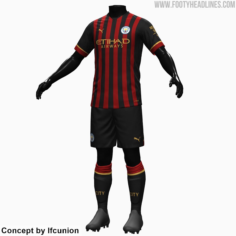 City_Chief's tweet image. 🚨 | #ManCity will get a black and red away kit. Concept creator, Ifcunion, has created a possible look of it.

[via @Footy_Headlines]