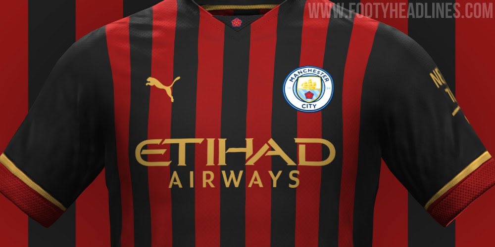 City_Chief's tweet image. 🚨 | #ManCity will get a black and red away kit. Concept creator, Ifcunion, has created a possible look of it.

[via @Footy_Headlines]