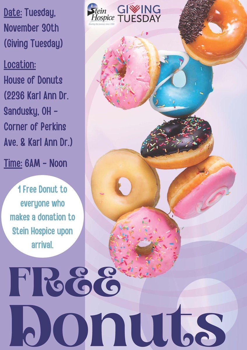 steinhospice's tweet photo. #GivingTuesday #freedonuts https://t.co/ptMt36YNTI