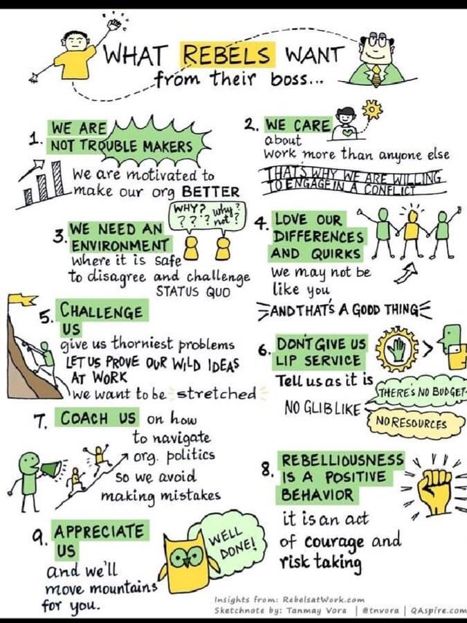 Jennzer's tweet photo. Never thought of myself as a “rebel.” But this sketch note fits me to a T. Challenge me, accept me, and coach me and I will move mountains for you. https://t.co/GjT5luNLHV