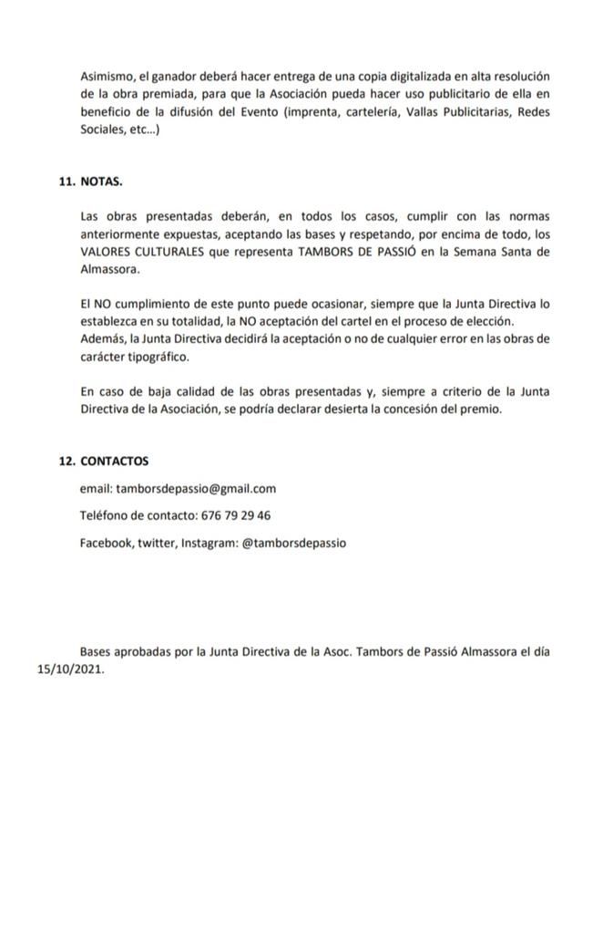 TamborsdePassio's tweet photo. La Asociación Tambors de Passió Almassora convoca el III CONCURSO DE CARTELES TAMBORS DE PASSIÓ ALMASSORA para la Semana Santa 2022.
Fecha límite entrega de trabajos: Domingo 20 de Febrero de 2022.🔚
Premio: 500 €uros. 💰
Para información más detallada: tamborsdepassio@gmail.com https://t.co/BjqwmDqY2n